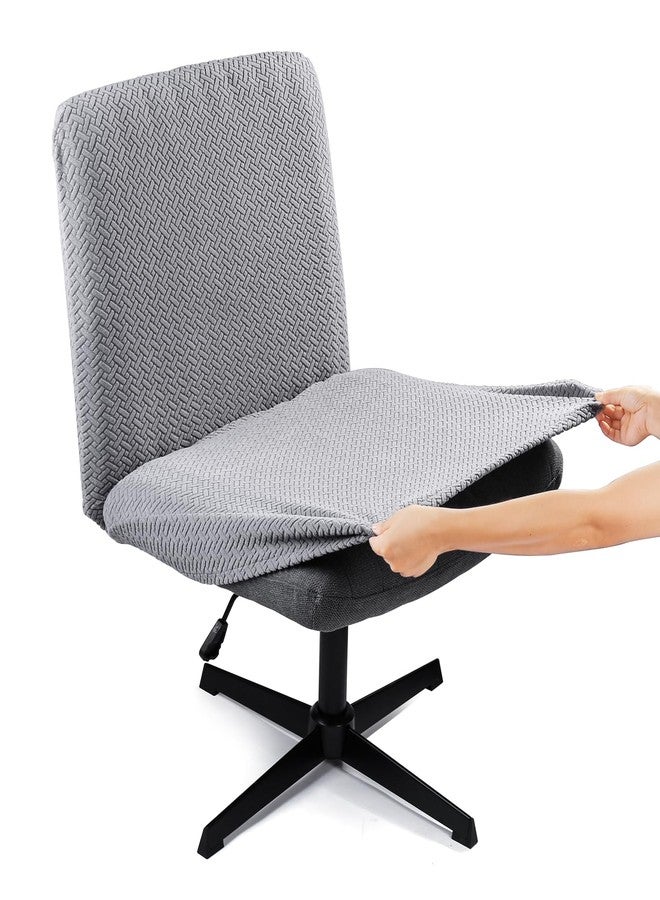 Iauddy Armless Criss Cross Office Desk Chair Cover Slipcover,Accent Mid Back Wide Swivel Task Vanity Slipper Chair Protector Stretch Removable Without Arms for Accent Chair(Grey/Jacquard) - Image 1